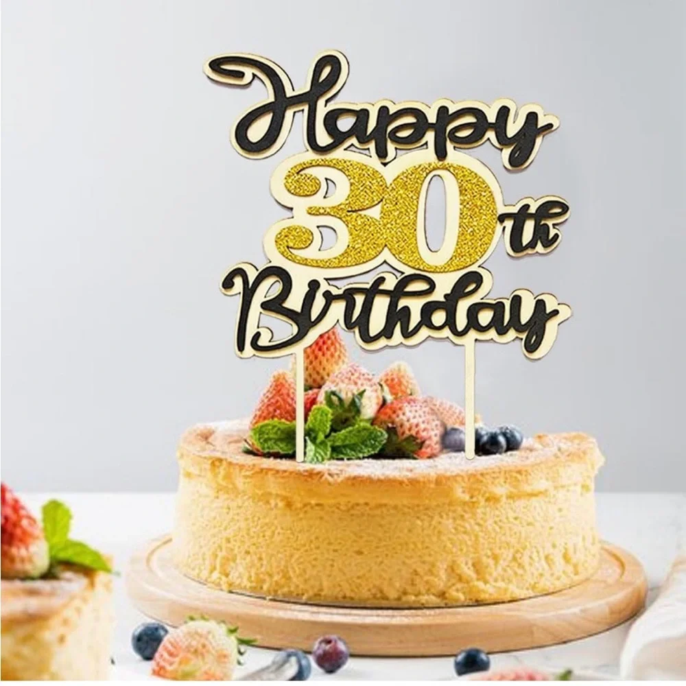 Gold and Black Happy 30th Birthday Cake Topper